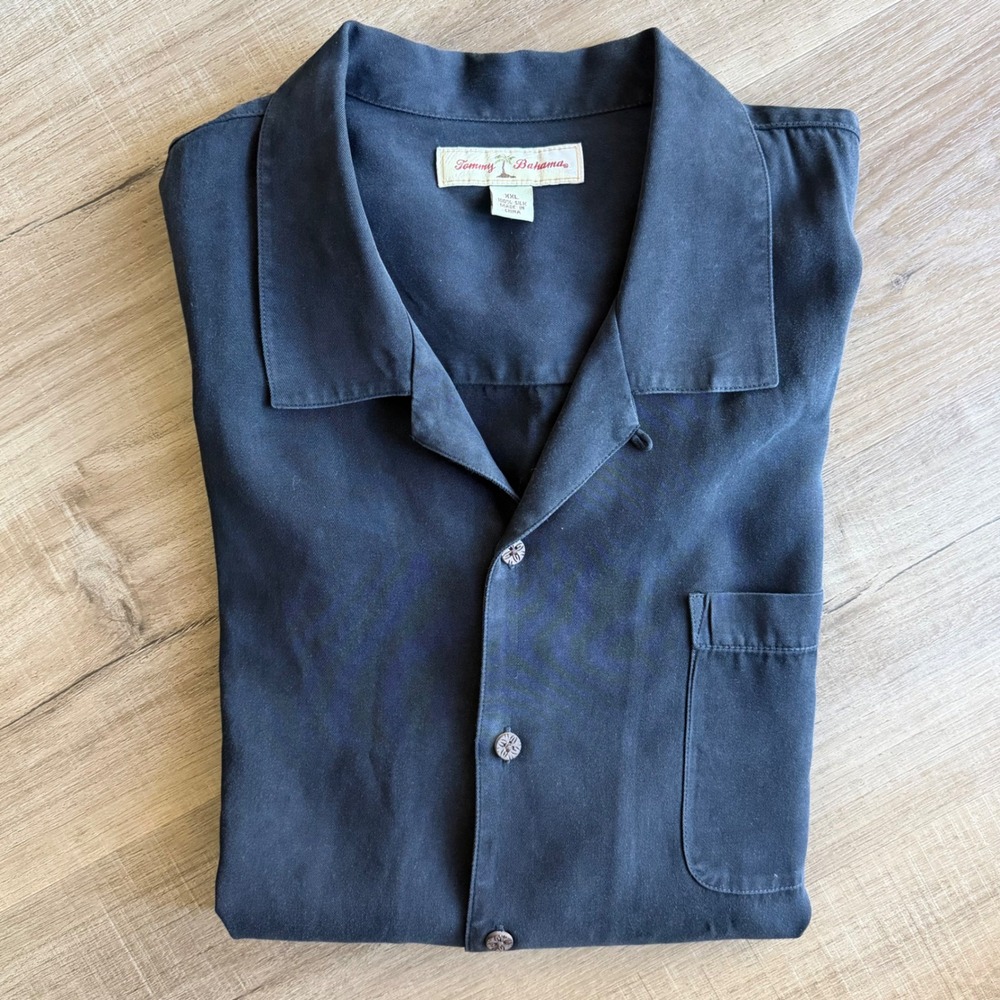 Tommy Bahama Mens XXL Black 100% Silk Short Sleeve Camp Shirt RN 86549
